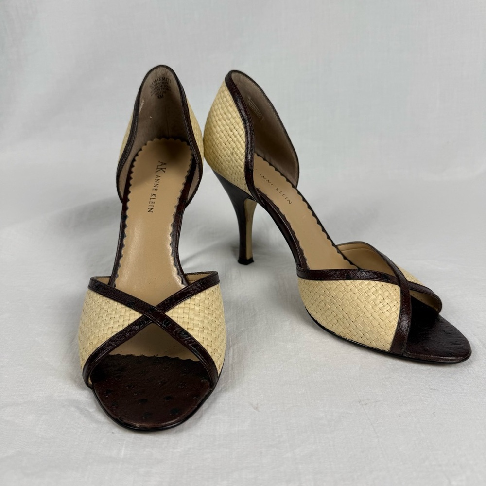 Anne Klein Mama Emim Brown and Paper Straw Heels
